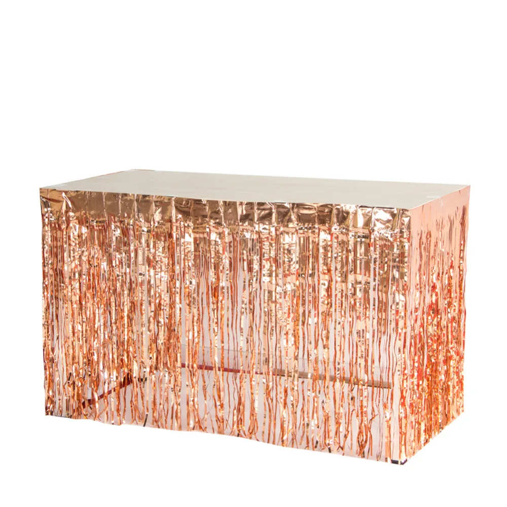 

1pc 29*108 inch Rose Gold Tinsel Table Skirt Metallic Foil Fringe Table Curtain Tassel Garlands Wedding Birthday Shower Decor