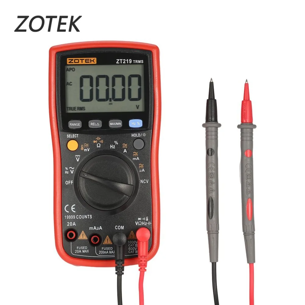 ZOTEK ZT219 19999 отсчетов True-RMS Автоматический диапазон цифровой мультиметр AC/DC Напряжение Ток вольтметр Емкость Ом диод метр