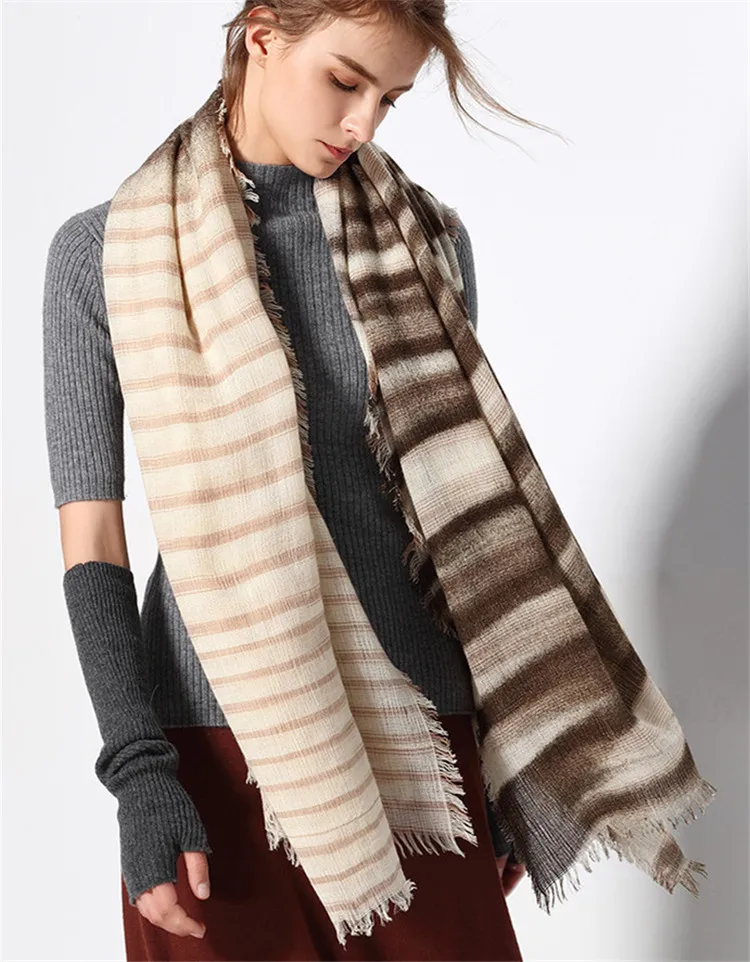

new arrival 100%lambswool women fashion striped scarfs shawl pashmina 125x150cm black white 2color