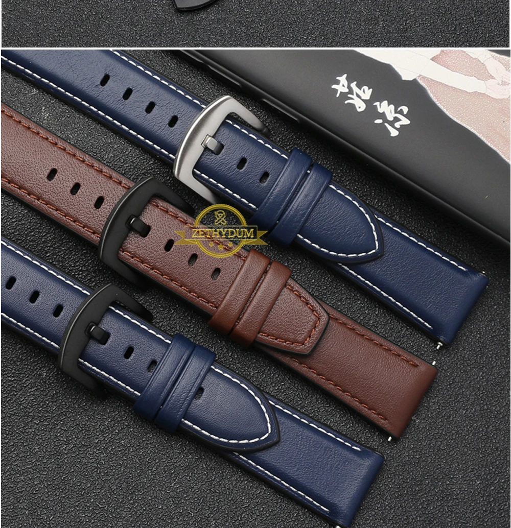 Ремешок для часов из натуральной кожи для huawei watch GT Magic Dream watch 2pro ремешок для часов 22 мм браслет с резиновой подошвой синий ремешок