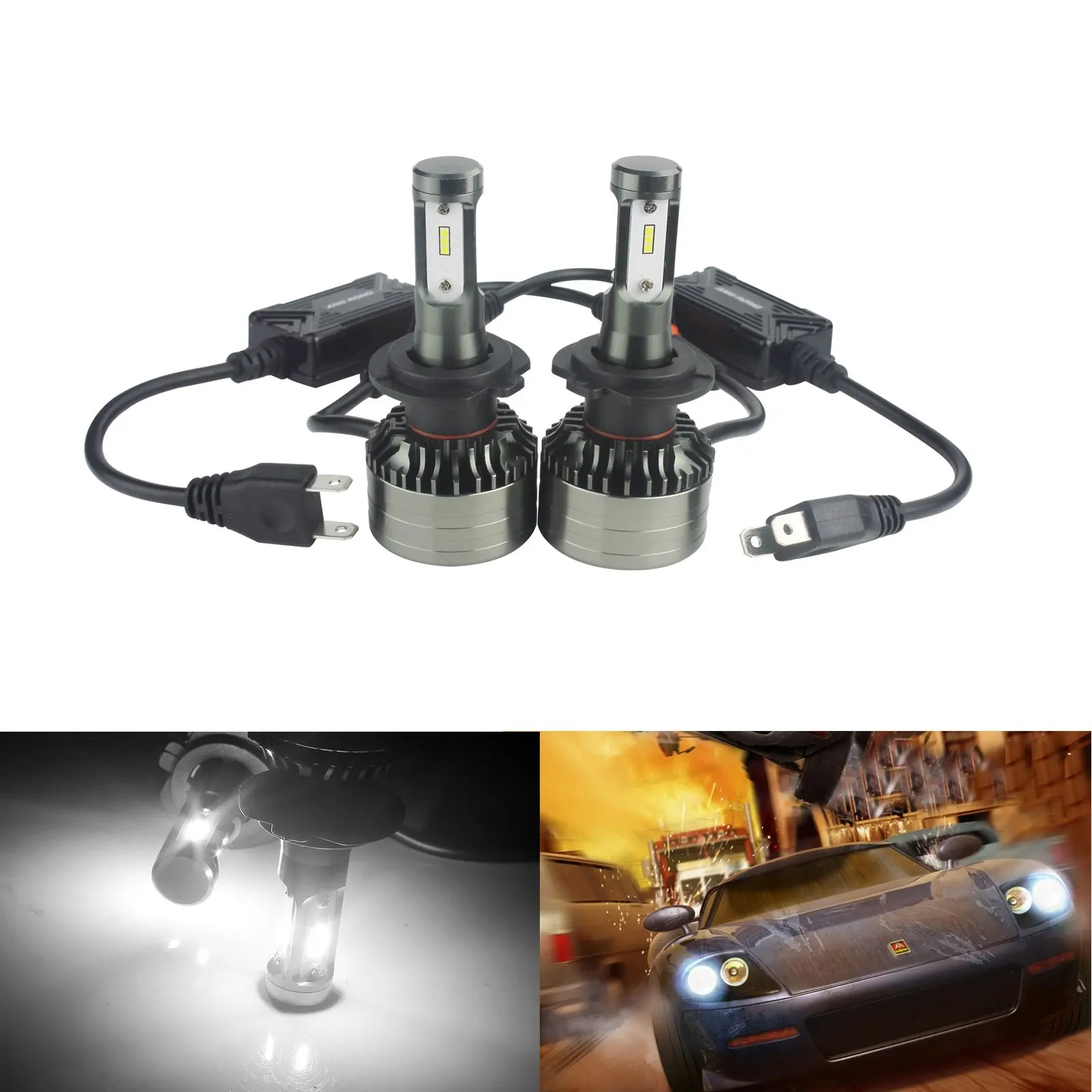 ANGRONG 2x H7 LED 72W CSP чипы 9000LM комплект фар лампы DRL 6500K Ксеноновые белые | Автомобили и