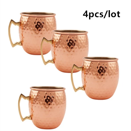 gold hammered 4pcs 4 шт./лот, 550 мл, забитая Медная кружка, 18 унций пивная кружка, стакан для кофе, виски, вина, бокал, бар, посуда для напитков - Цвет: gold hammered 4pcs