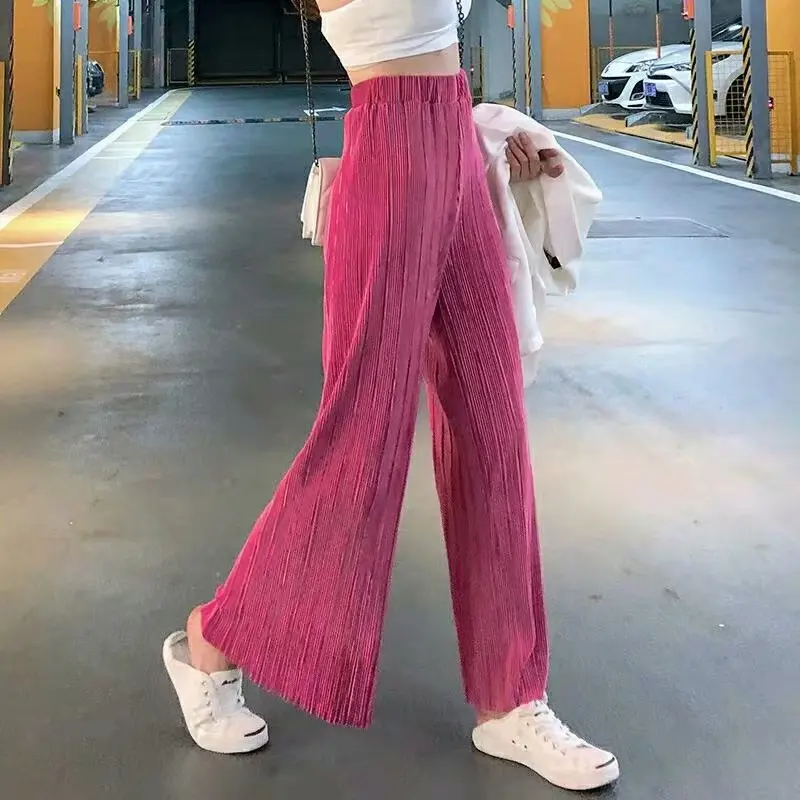 Summer Leisure Sports women pants Casual Elastic High Waist wide leg Fashion Loose Long Pants Pleated Pant Trousers Femme | Женская