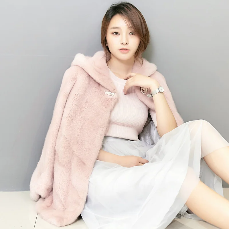 Роскошная норковая шуба женское розовое пальто зимняя натуральная норка куница