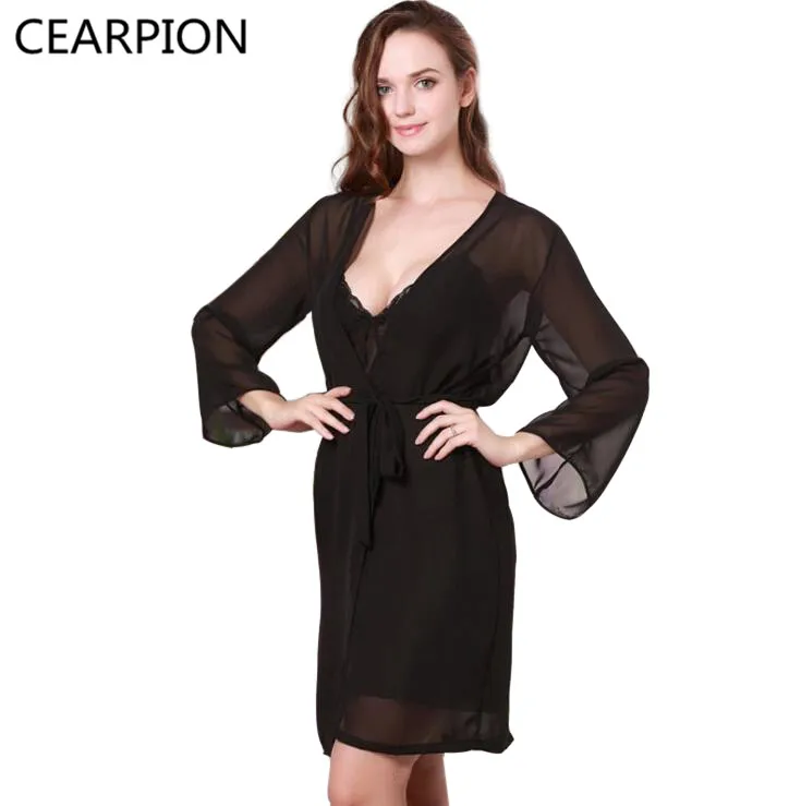 Black CEARPION для женщин халат комплект сексуальное ночное белье пижамы шифон кимоно платье 2 шт. Свадебные невесты халат для подружки невесты Spa халат гейши - Цвет: Black