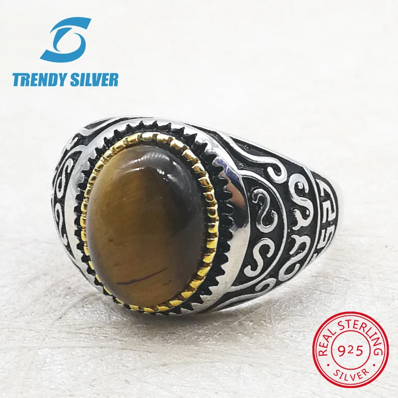 silver 925 fine jewelry man rings men accessories turquoise gemstone natural black onyx red agate wholesale TRENDY SILVER TCR409 | Украшения