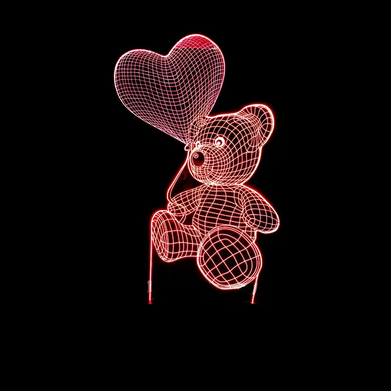 Подарок на день Святого Валентина 7 цветов Изменение 3D Голограмма лампа медведь огни вечерние Подарок на годовщину подарок на подарок подруге