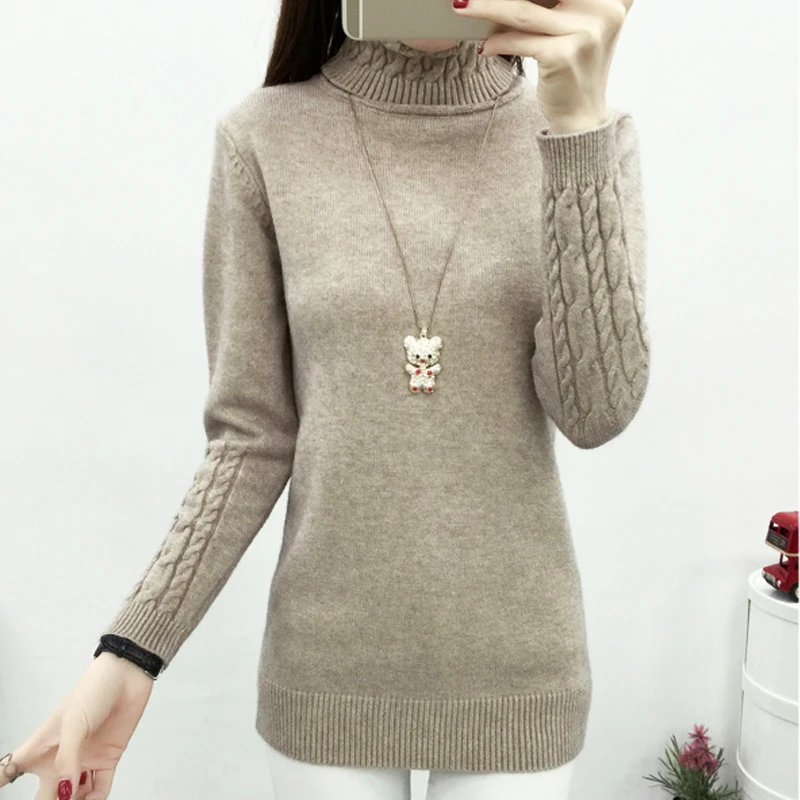 2017 Autumn Fashion Women Solid Color Turtleneck Tricot Tops Casual Oversized Twist Knitted Long Sleeve Female Pullover Sweater | Женская