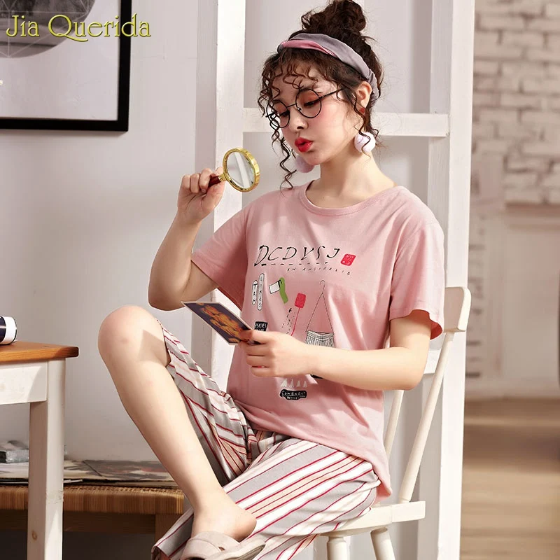Женская розовая пижама Kawaii новая Пижама размера плюс модная Домашняя одежда