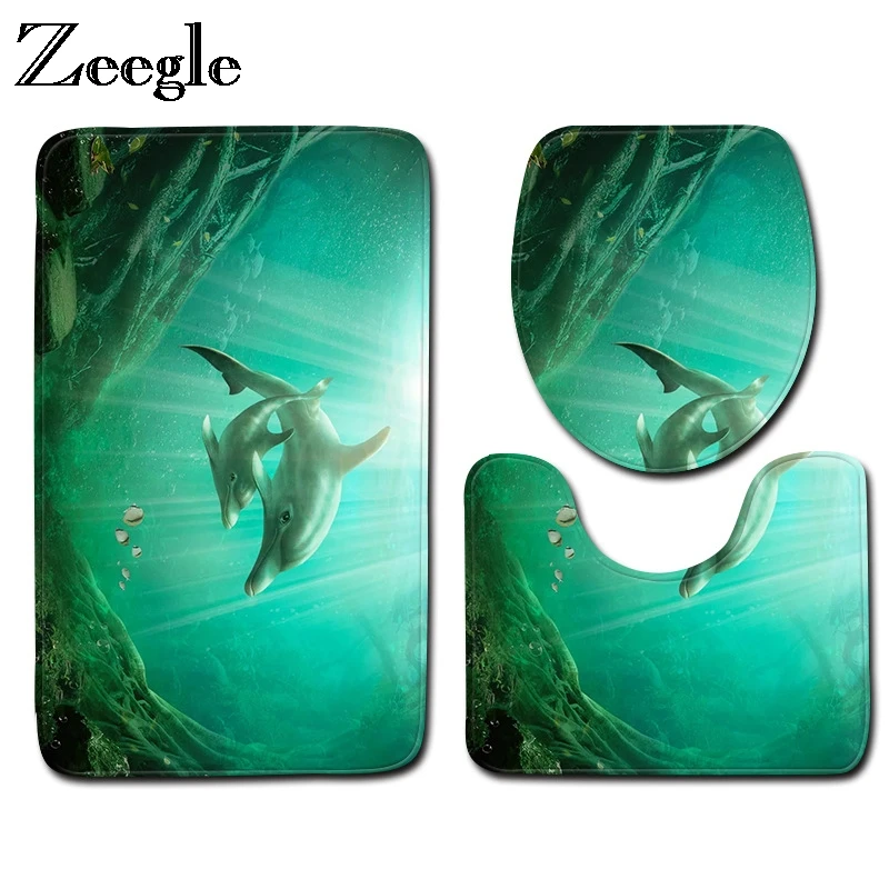 

Zeegle Bathroom Mat Set Microfiber Bath Mat Set Toielt Mats Anti-slip Bathroom Floor Mats Pedestal Rug Lid Toilet Cover Bath Rug