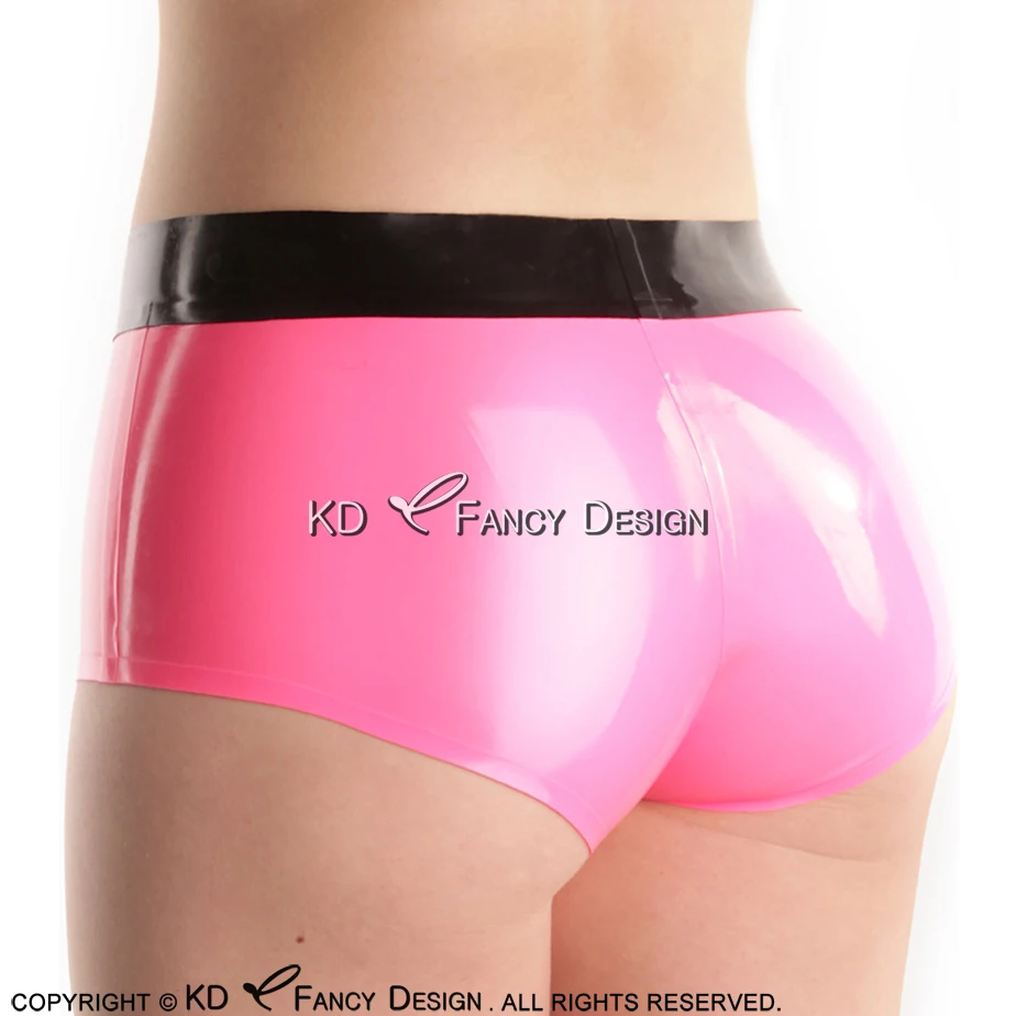 Metallic Pink And Black Sexy Latex Briefs With Trims On Top Rubber Boyshorts Underwears Panties Underpants DK-0153