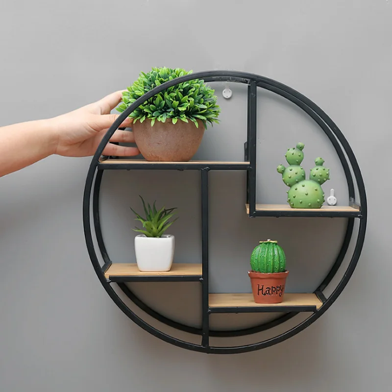 

Retro Wall-Mounted Metal Rack Circular Shelf Industrial Style Round Shelf Office Sundries Organizer Home Decoration Book Rack
