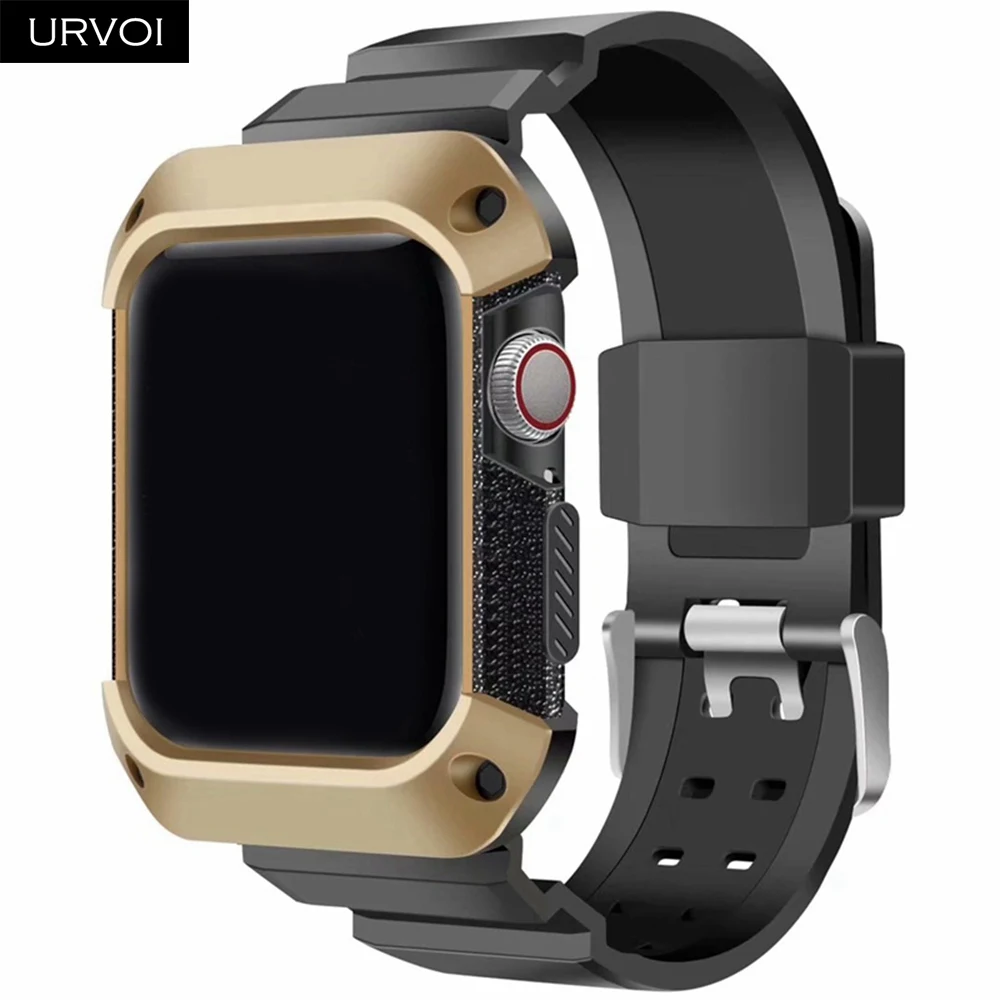 URVOI силиконовый ремешок с крышкой для apple watch 4 чехол iwatch протектор спортивный