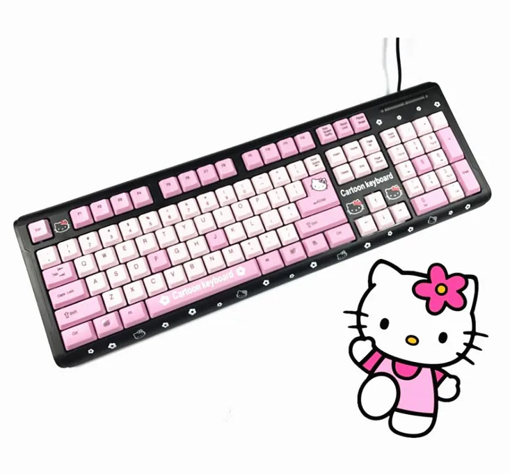 Розовая hello kitty HELLOKTCAT клавиатура USB Проводная Милая для девочек ультра-тонкая компьютерная USB клавиатура для настольных девочек