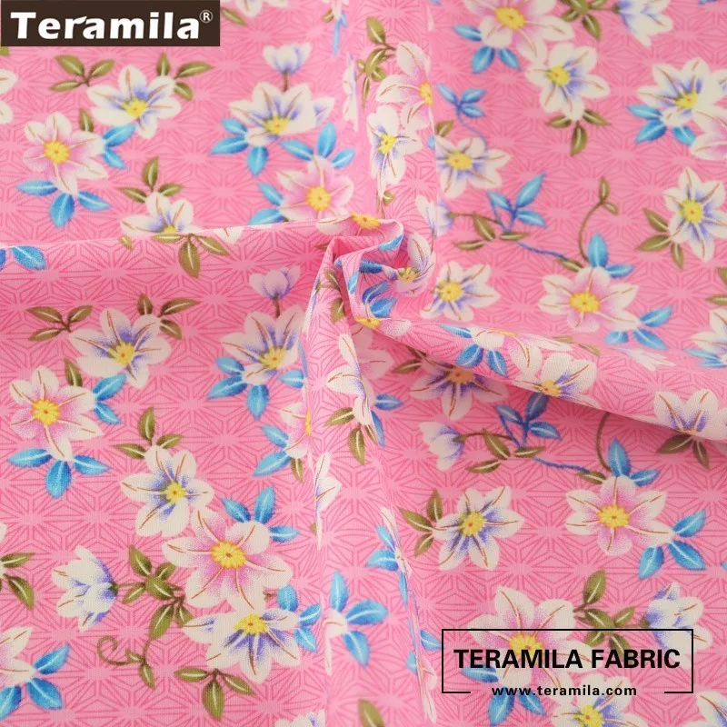 Teramila Cotton Poplin Fabric Pink High Quality Tissue Printed Lily Design Quilting Patchwork DIY Dress Crafts Cloth|designer cloths|cotton poplin