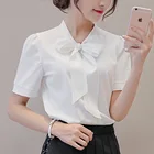 Женская шифоновая блузка с коротким рукавом, рубашка с перекрестными краями в Корейском стиле, женская одежда, лето 2021