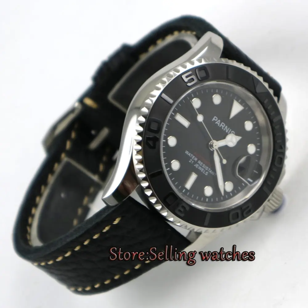 

41mm Parnis black dial Sapphire glass Ceramic bezel miyota automatic mens watch