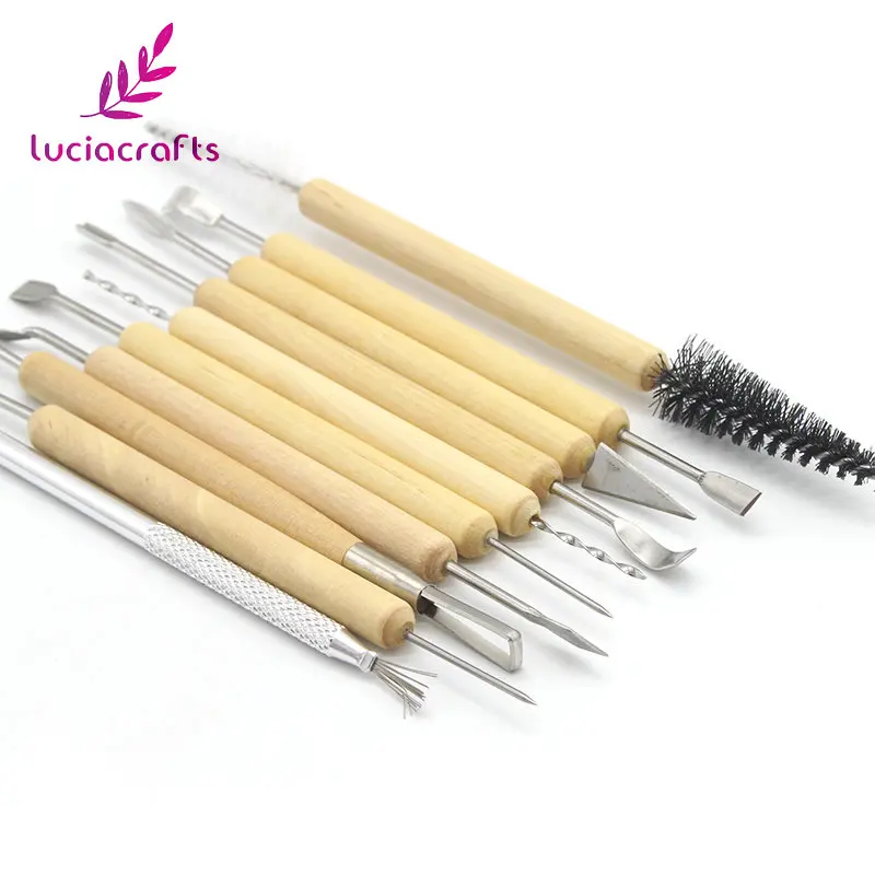 Распродажа Lucia crafts разных размеров для глины с деревянной ручкой Инструмент Скульптура для моделирования и резьбы скульптуры инструменты DIY ручной работы 11 шт./компл. CG1101