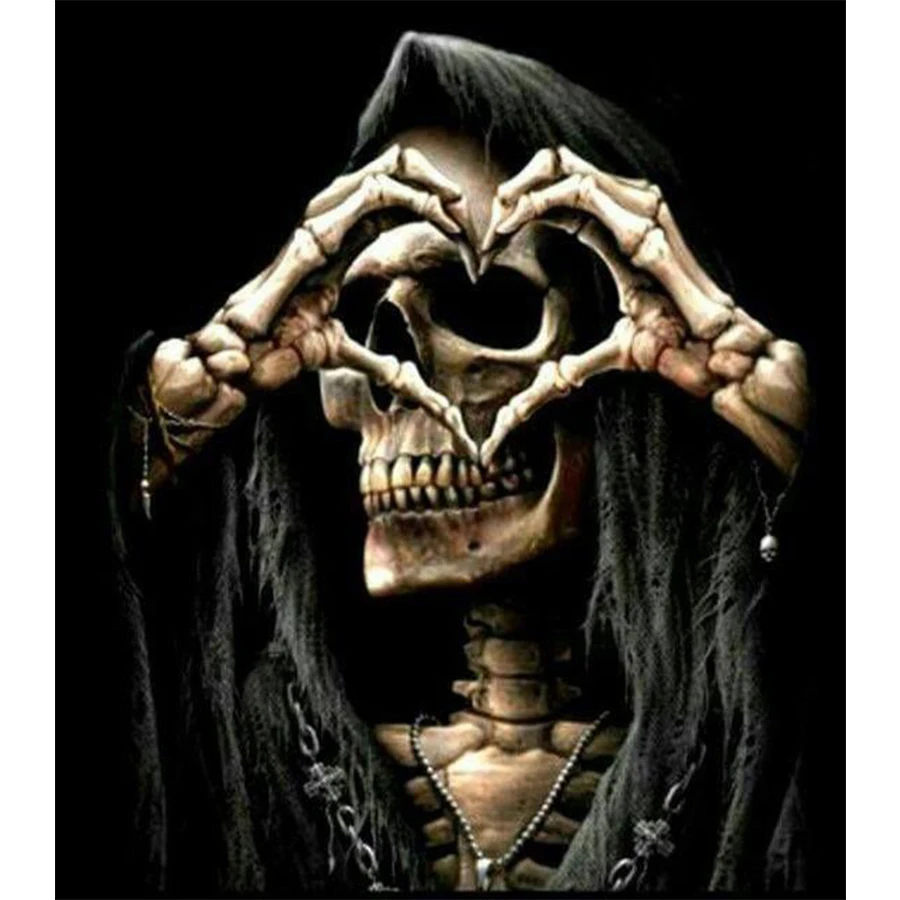 

Современная 5D алмазная живопись «сделай сам», череп смерти, любовь, сердце, полная выкладка из квадратных/круглых страз, вышивка крестиком, кристальная мозаика