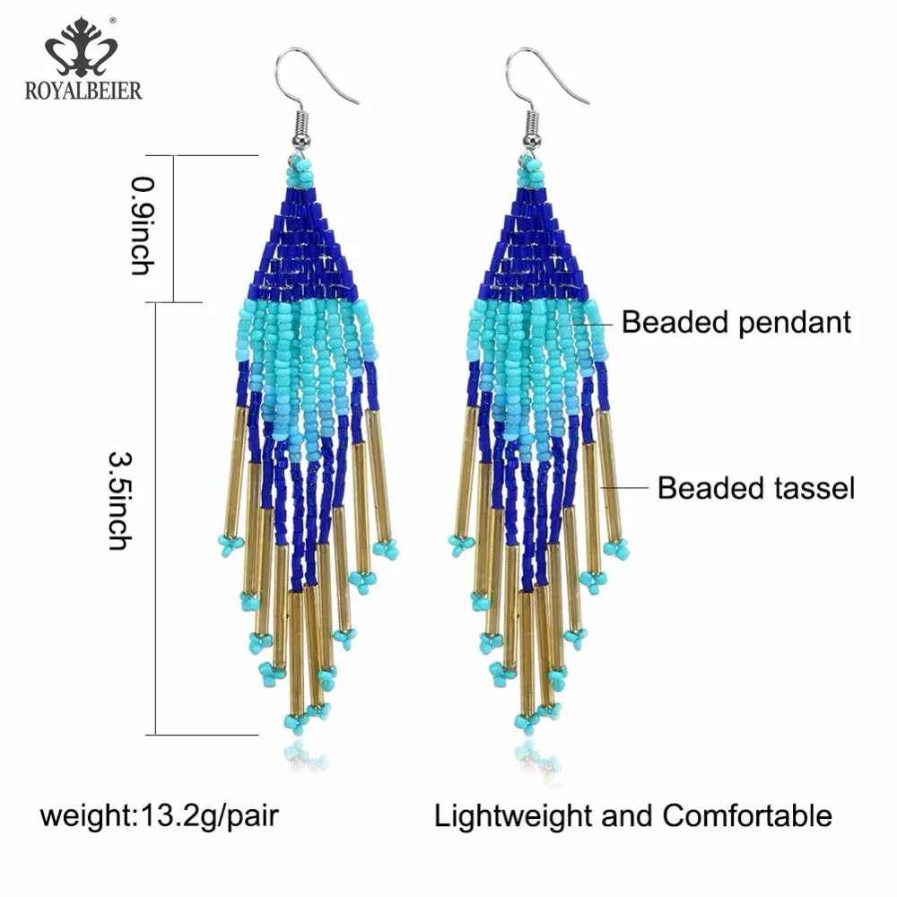 

ROYALBEIER New Lady Boho Long Tassel Beads Drop Earrings For Women Colorful Dangle Statement Earrings Jewelry Gifts Wholesale