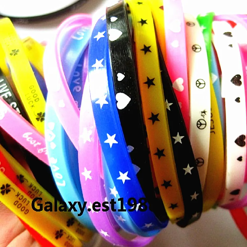 

100pcs silicone wristbands bracelet colorful rubber girls boys kids unisex bands sport bangle mixed design Wholesale lots bulk