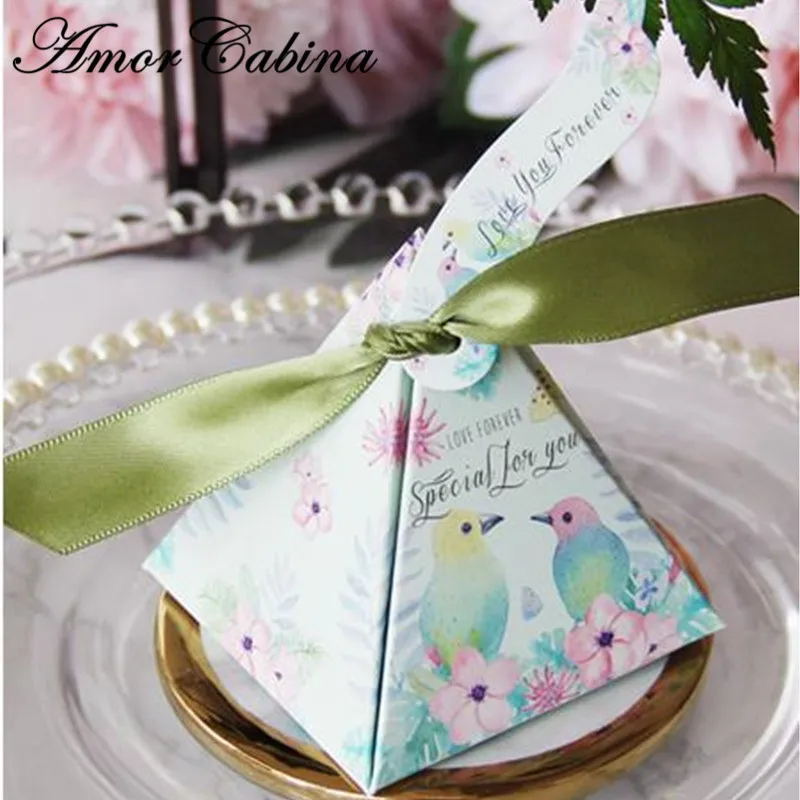 30 шт маленькая свежая Пирамида зеленый лес стиль цветок Милая птица пара конфет