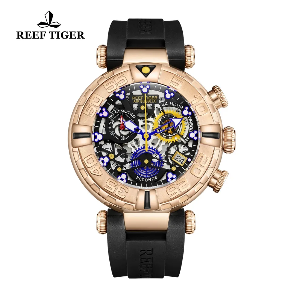 Reef Tiger/RT 2019 Элитный бренд модные креативные часы для мужчин с костями каучуковый