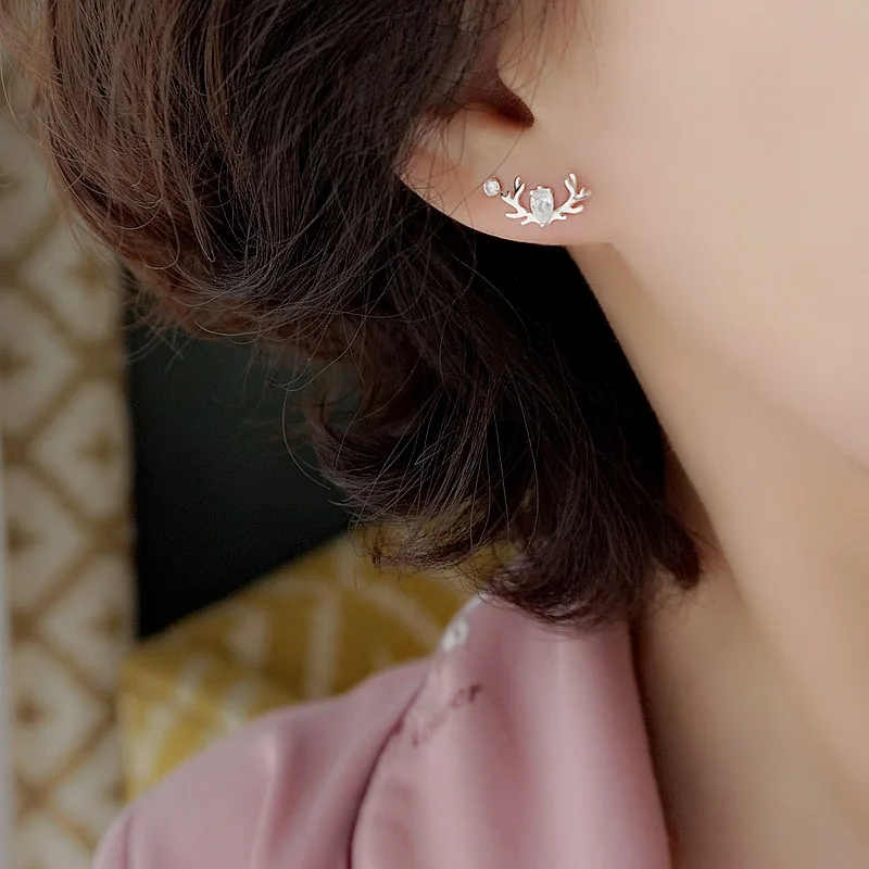 Женские S925 серебро серьги рога оленя Шарм ювелирных изделий современная мода