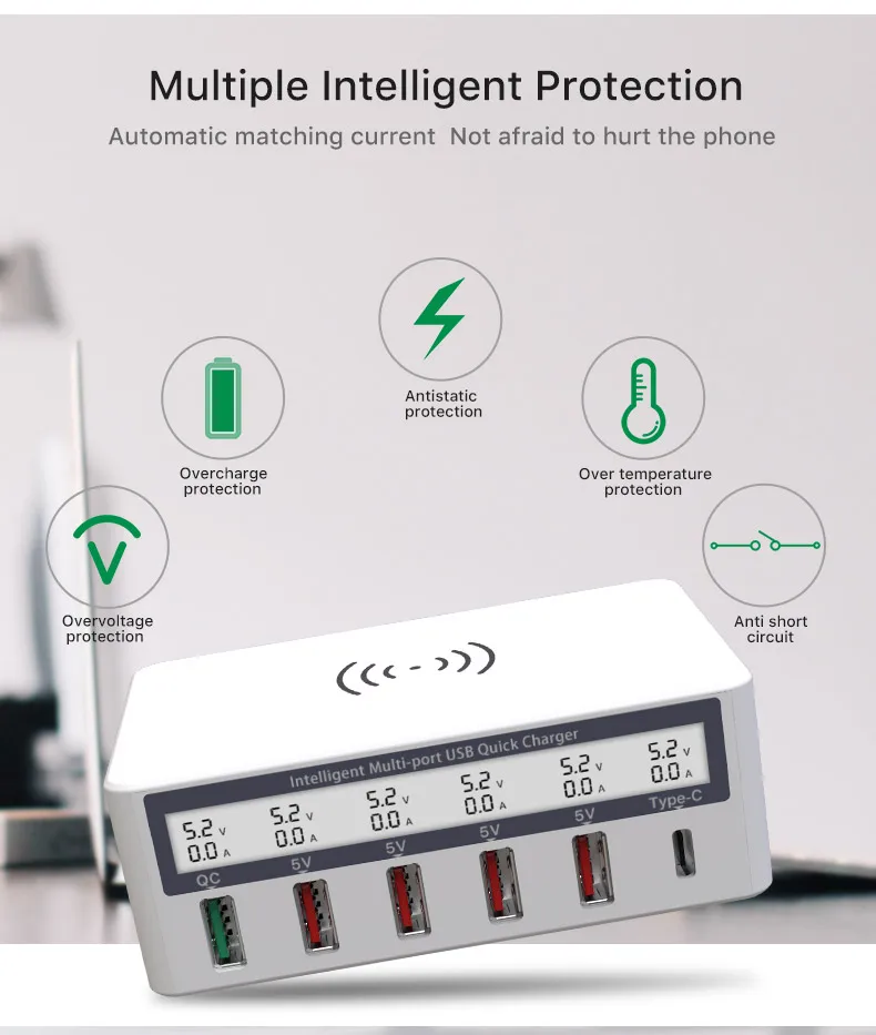 QI Беспроводное зарядное устройство QC3.0 usb type C зарядное устройство Led мобильный телефон быстрое зарядное устройство для iPhone samsung S10 USB адаптер зарядная станция