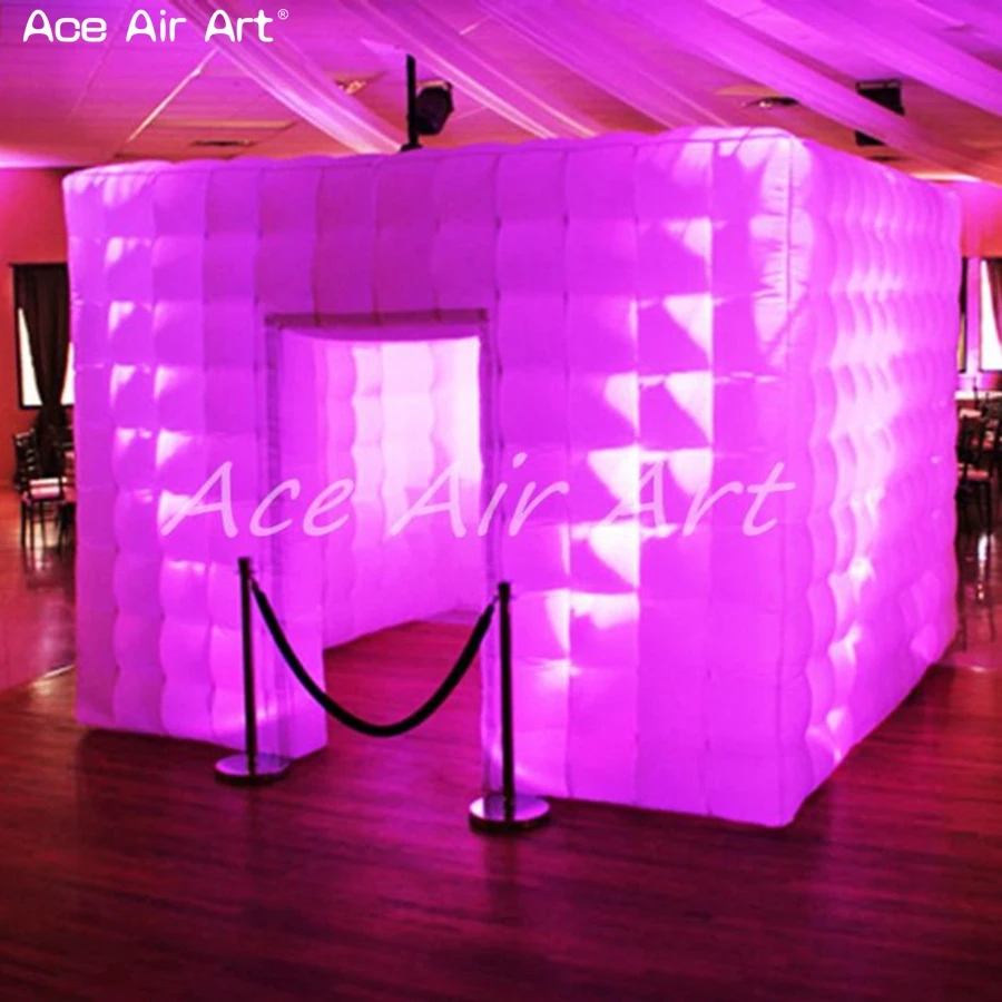 Koop Beste Kwaliteit 3.6M X 3.6M X 2.7M Goedkope Led Cube Huis Opblaasbare Foto Booth,party Foto Booth Handel Luifel Met Sticker Gordijnen