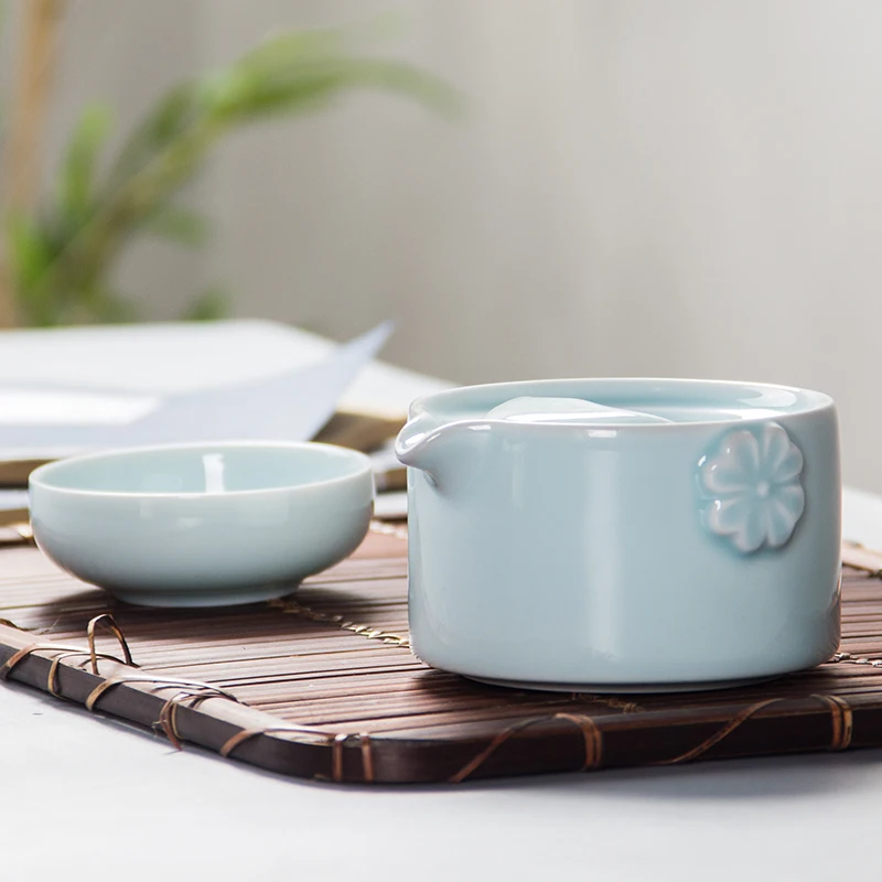 Celadon, чайный горшок, дорожная чайная чашка, керамическая чашка, чайник, керамический портативный дорожный чайный набор, подарки для друзей, 1 Gaiwan, 1 чашка, фарфор, D038