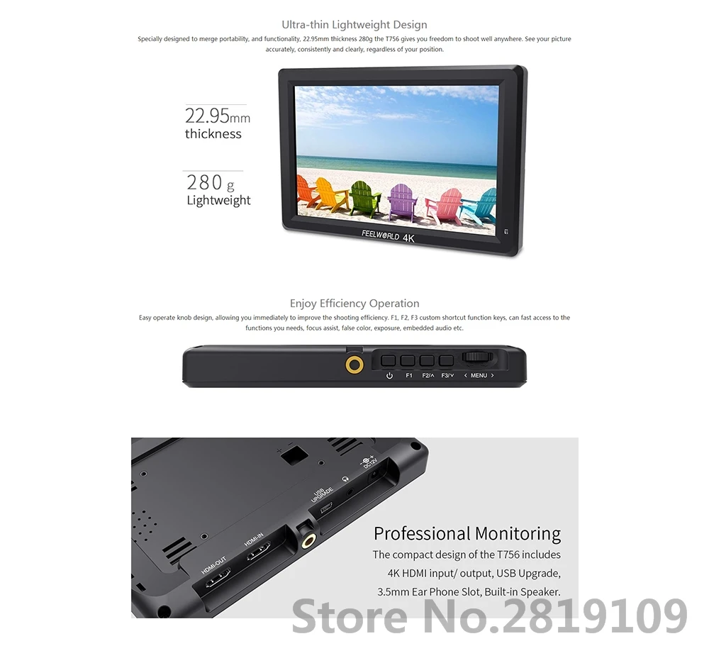 Feelworld ST-T756 4K Камера Внешний Дисплей HDMI HD монитор Видео TFT поле " дюймов DSLR lcd vs BESTVIEW S7 shootout 1920*1200