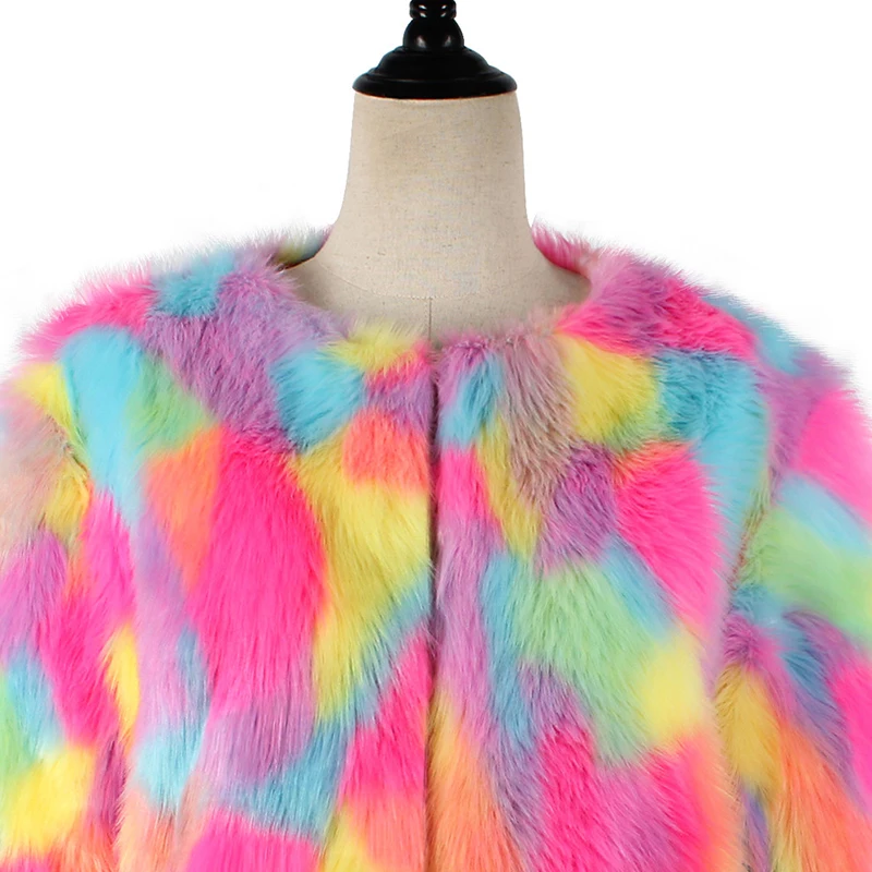 Красочные пальто из искусственного меха Для женщин 2018 зимние толстые Теплые