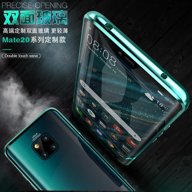 Для huawei mate 20 Pro Магнитный чехол 360 Передний+ задний двухсторонний 9H чехол из закаленного стекла для huawei mate 20 Pro металлический бампер чехол