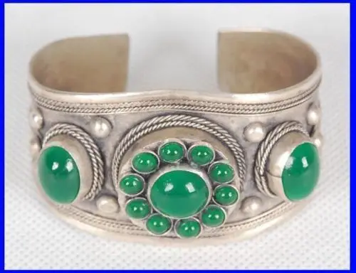 001783 Stunning fashion tibet silver green jade red coral turquoise bangle bracelet (A0429) | Украшения и аксессуары