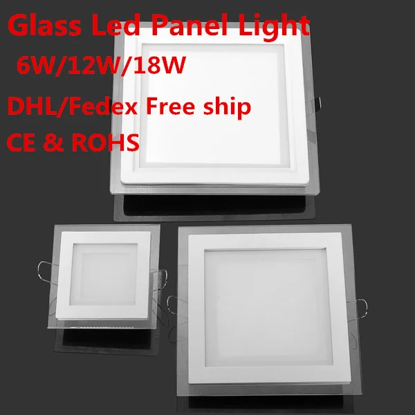 

Modern design with glass 6W 12W 18W LED ceiling recessed downlight / square panel light kitchen light 10pc/lot free shipping