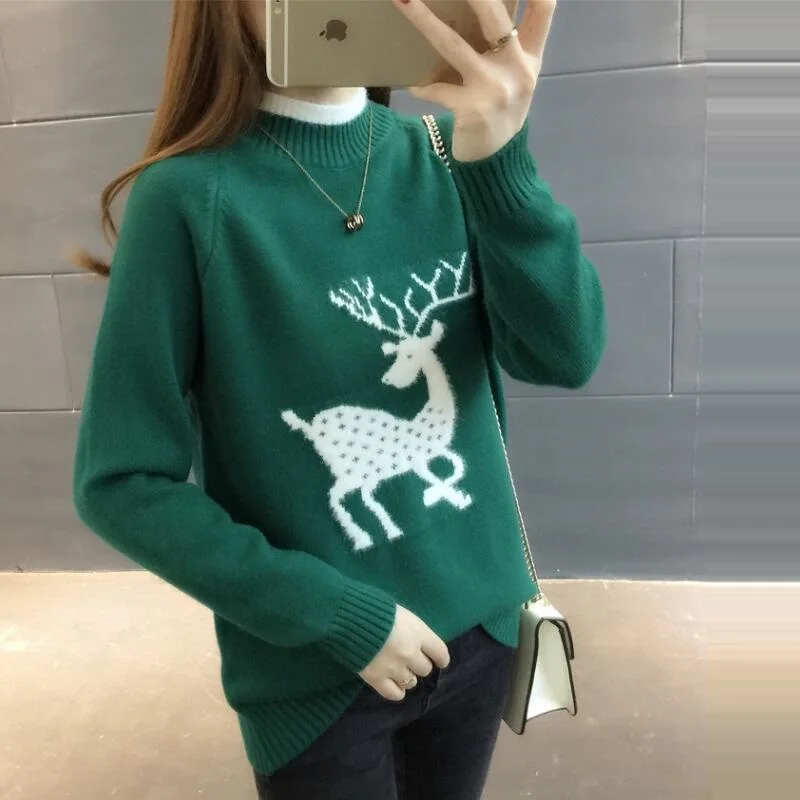 Spring Autumn Winter Sweaters For Women 2019 New Fashion Sweater famous Brand With Deer Decoration Female Wool | Женская одежда