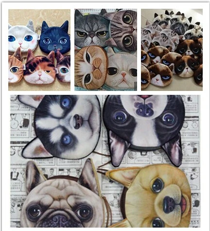 Кошельки для монет, кошелек, новинка, Женская 3D печать, собака, кошка, животное, большое изменение лица, модная милая маленькая сумка на молнии для женщин, сумка