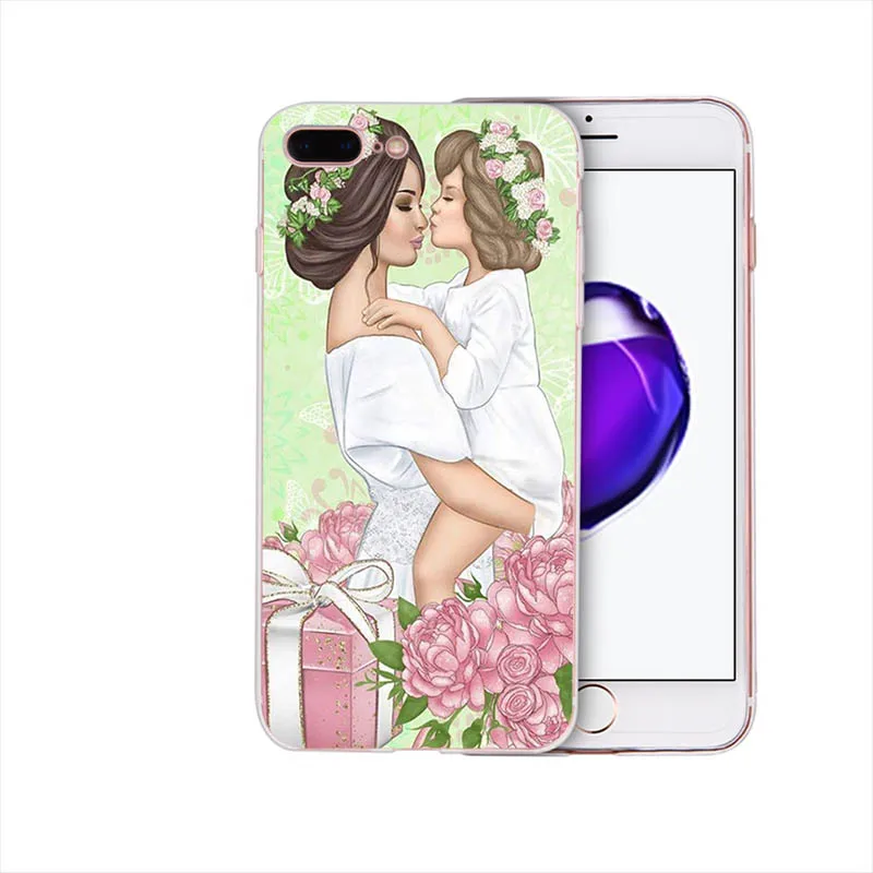 case 19 Мягкий чехол Красивая мама милый ребенок мультфильм дизайн для iphone 7 8 6s 6 plus чехол xs max x xr Coque 5S se 5 Funda - Цвет: case 19