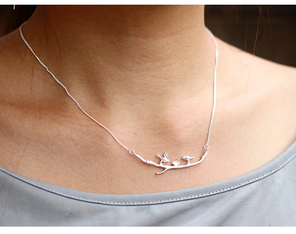 Lotus Fun реальные 925 серебро ручной работы Fine Jewelry птица On Отрасли ожерелье с подвеской Acessórios для женщин колье