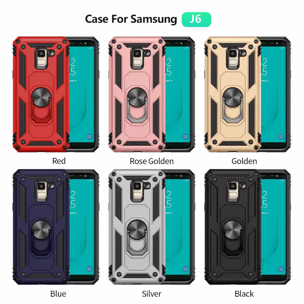 For Samsung Galaxy A6 A8 Plus 2018 case Holder Stand Armor Hybrid Magnetic Bracket Finger Ring Cover J6 J8 A7 A750 A9 | Мобильные