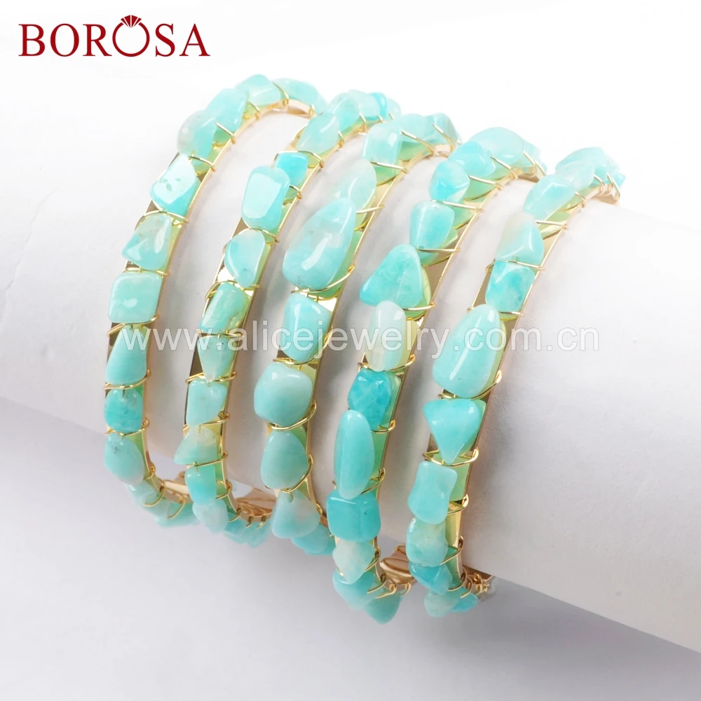 BOROSA Gold filled Природный Амазонит шнур для бус Обёрточная Бумага браслет синий