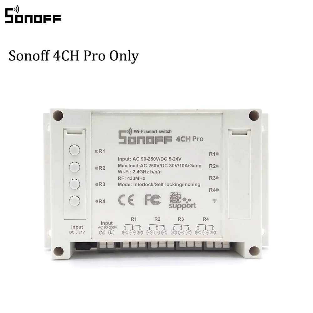 Switch Only Интеллектуальный выключатель света Sonoff 4CH Pro R2 Интеллектуальный переключатель Wi-Fi 4 канала 433 МГц Беспроводной Wifi светильник выключатель 4 ряда 3 режима работы толчковой 220V - Цвет: Switch Only