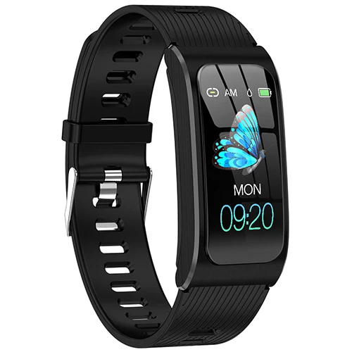 Silicone with black Умный Браслет AK12 ips цветной экран Bluetooth фитнес-браслет для мужчин/женщин Сфигмоманометр монитор активности менструального цикла - Цвет: Silicone with black