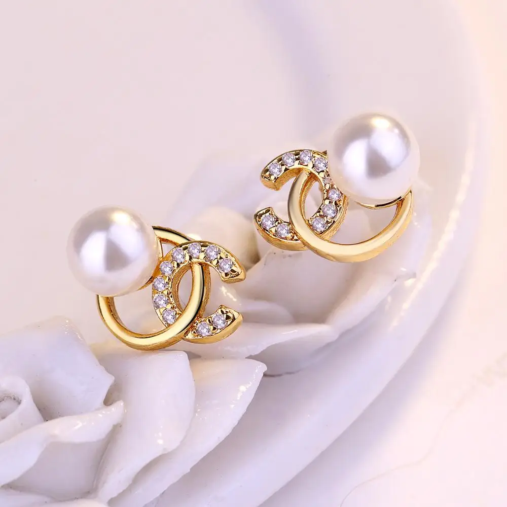 Серебряные серьги гвоздики с буквой C для женщин в Корейском стиле Новые Простые