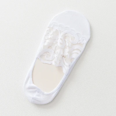 Two pairs white Для женщин Шелковый носок тапочки для лета красивая сетка полые печати повседневные прозрачные невидимые розовые носки дышащая подходящая Мода - Цвет: Two pairs white
