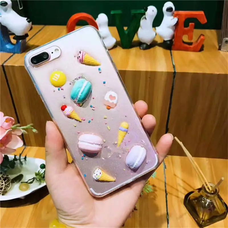 Блестящий Макарон Для Iphone 6 6S 7 8plus X Xs Xr Xsmax конус мороженое эпоксидная Мягкая