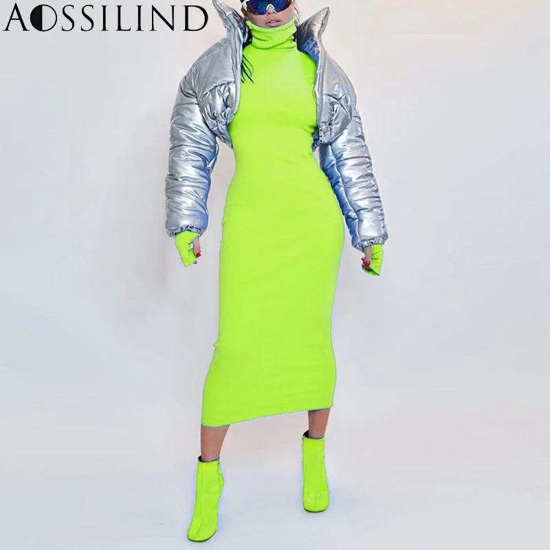 Женское платье с высоким воротом AOSSILIND Осеннее повседневное длинное водолазка