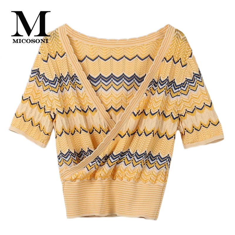 Женский комплект из двух предметов облегающая трикотажная блузка в цветную