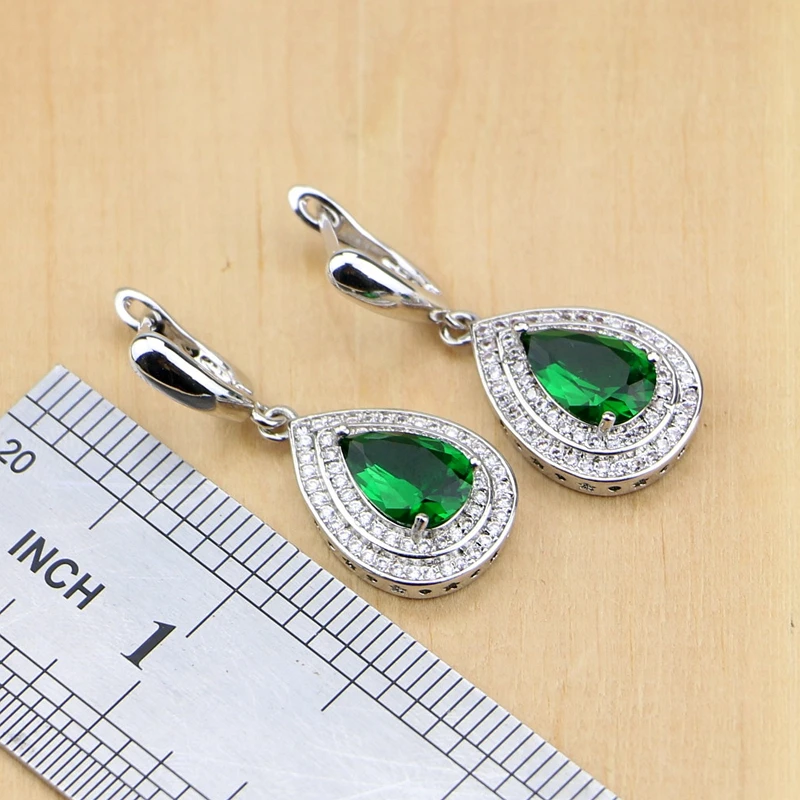 Серебро 925 Свадебные Ювелирные наборы зеленый циркон белый CZ бусы для женщин
